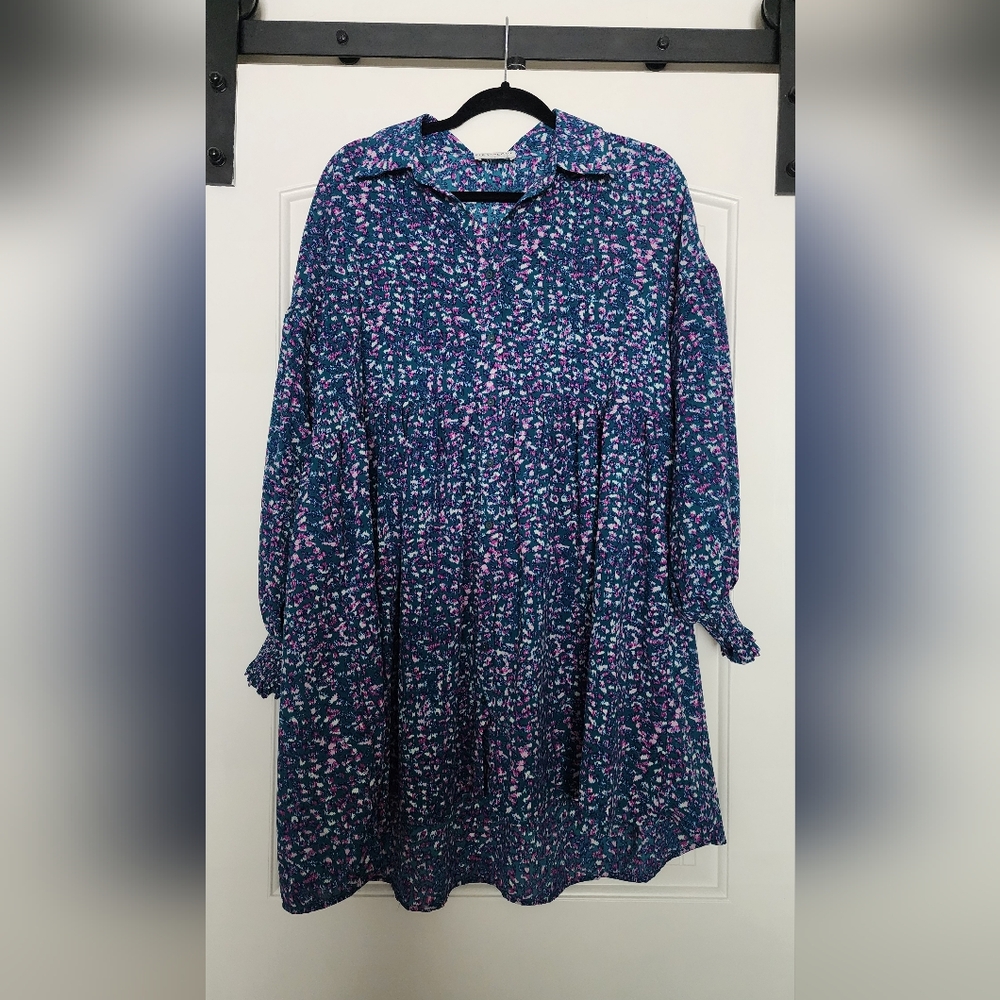 Floral Blue and Pink Long Sleeve Dress